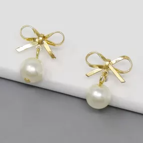 Bow With Pearl Drop Earrings