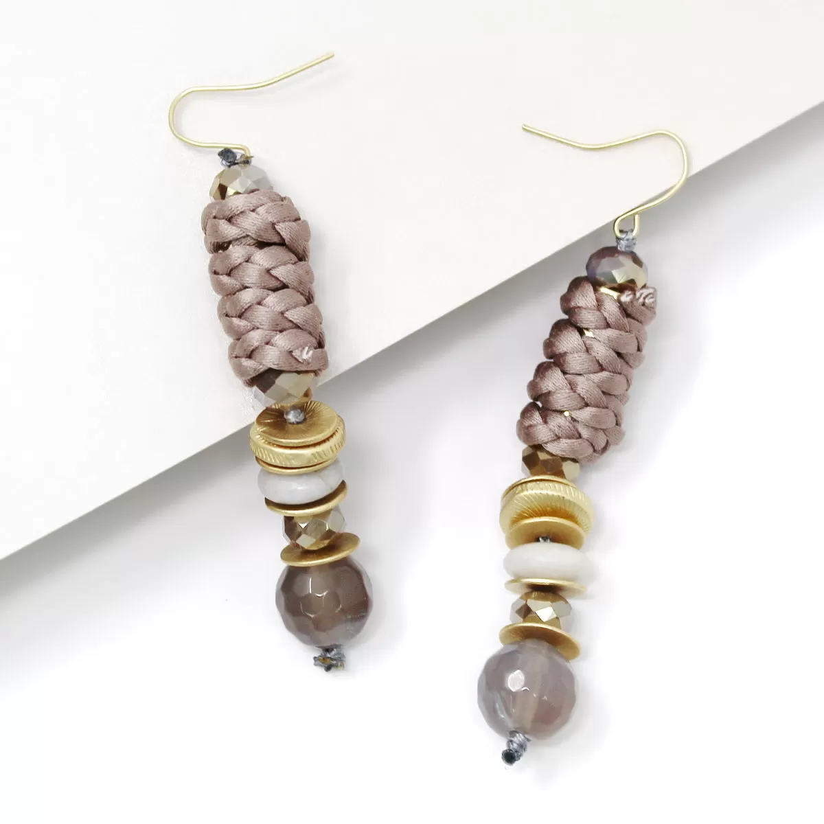 Braided Thread Wrapped Bead Drop Earrings