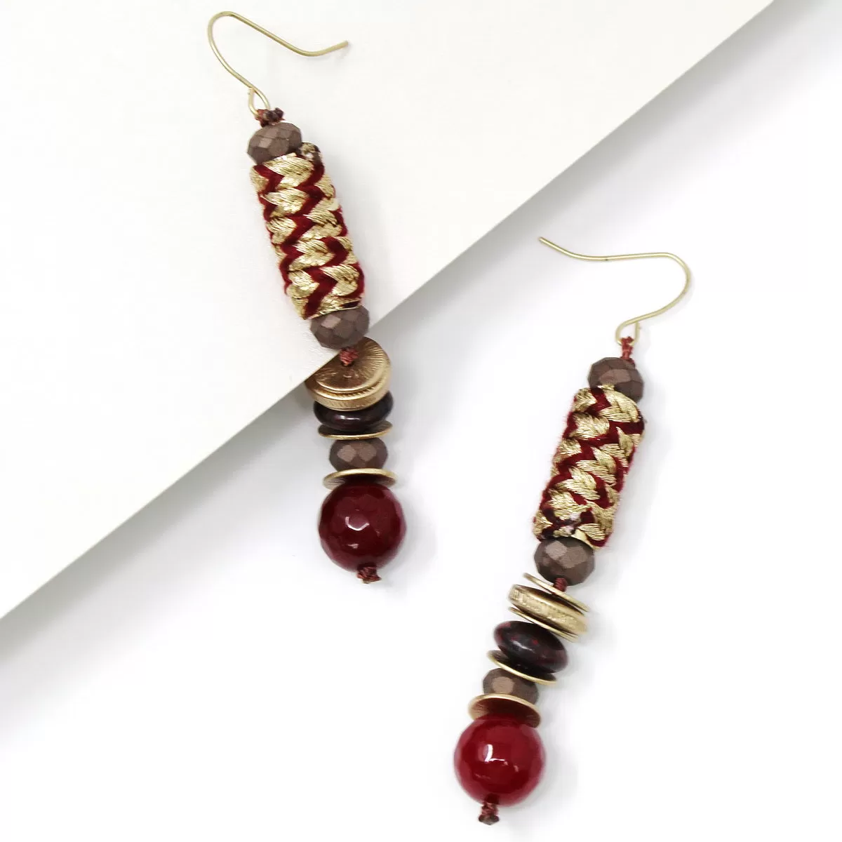 Braided Thread Wrapped Bead Drop Earrings