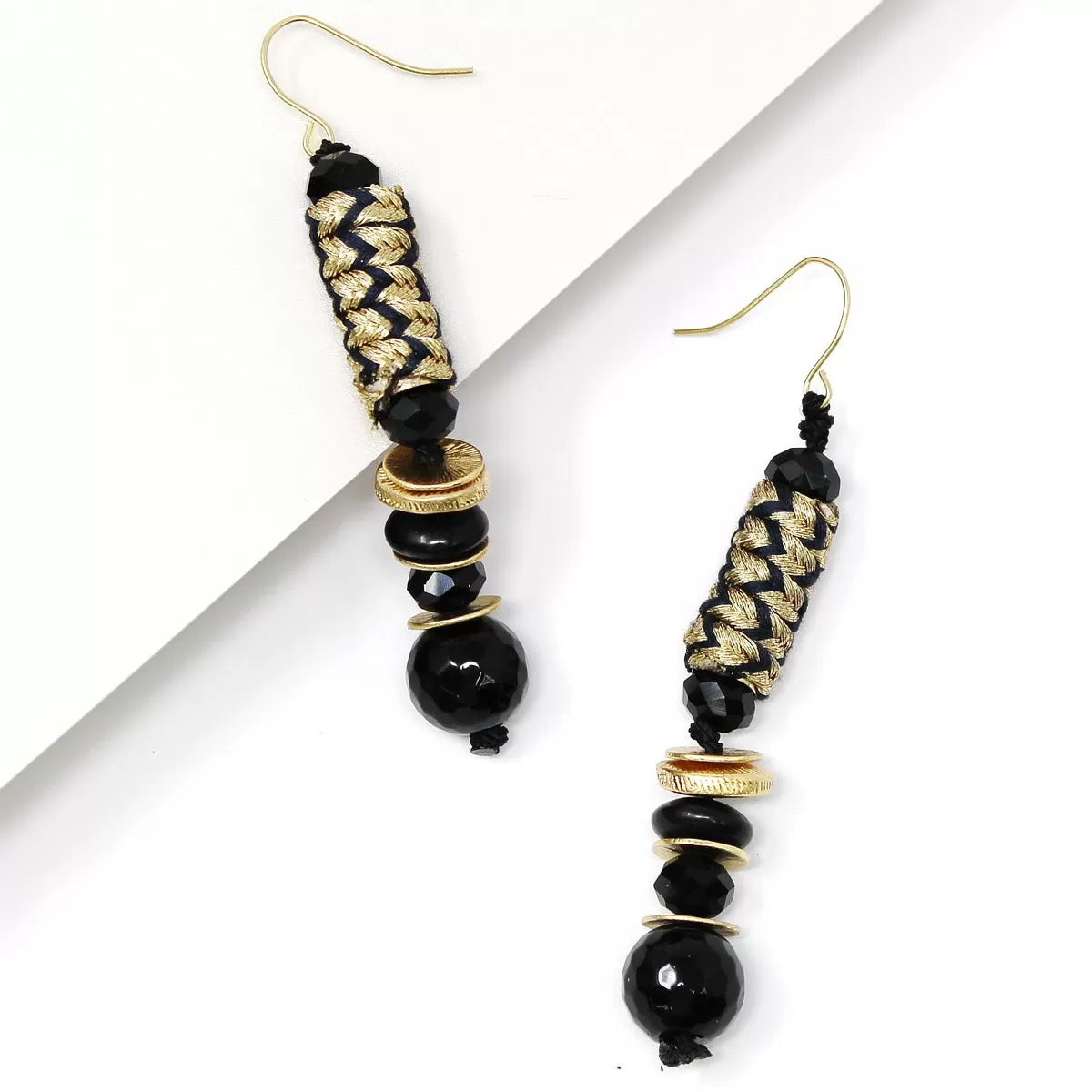 Braided Thread Wrapped Bead Drop Earrings