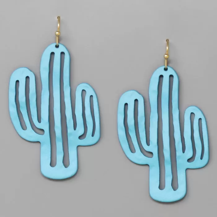 Cactus Shape Color Coated Hammered Metal Earrings