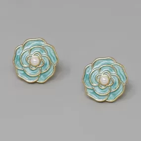 Camelia Flower Enamel Stud Earrings