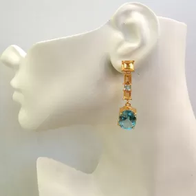 Citrine Stud with Citrine, Blue Topaz, Citrine and Blue Topaz Detachable Twinset Earrings