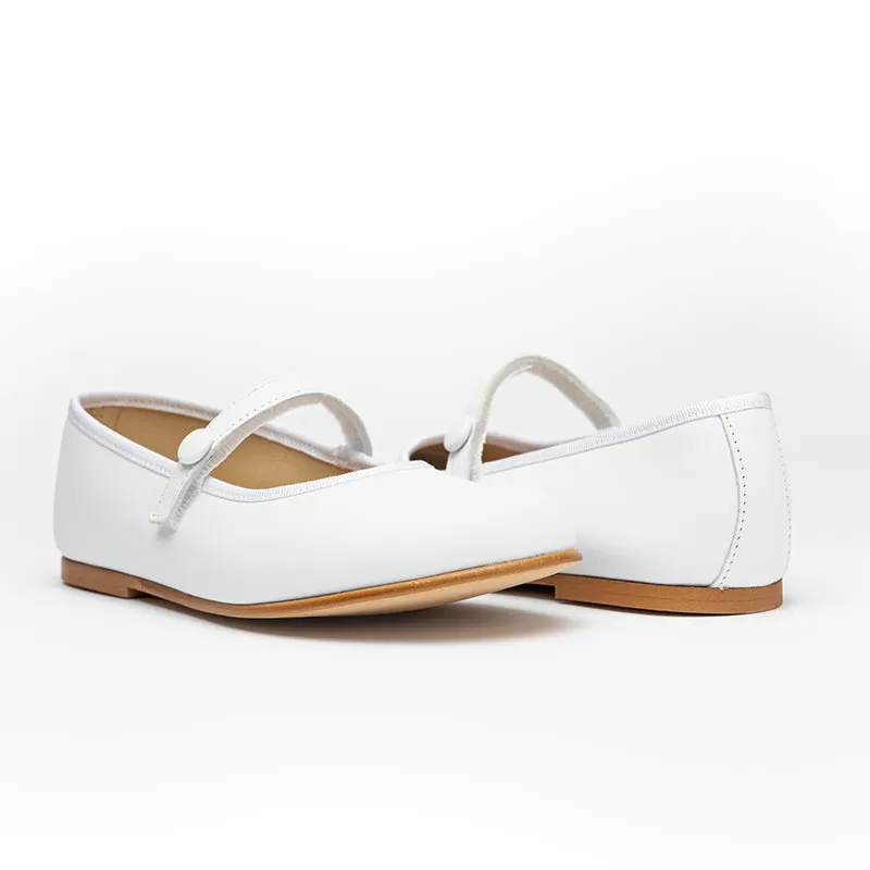 Classic Leather Hard Sole Mary Janes in White