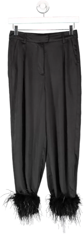 Club L Black Feather Trimmed Satin Trousers UK 8