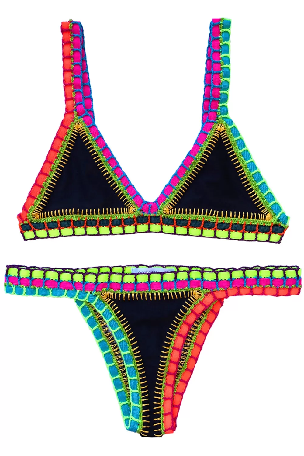 Coccoloba Swim Crochet Top in Black Neon