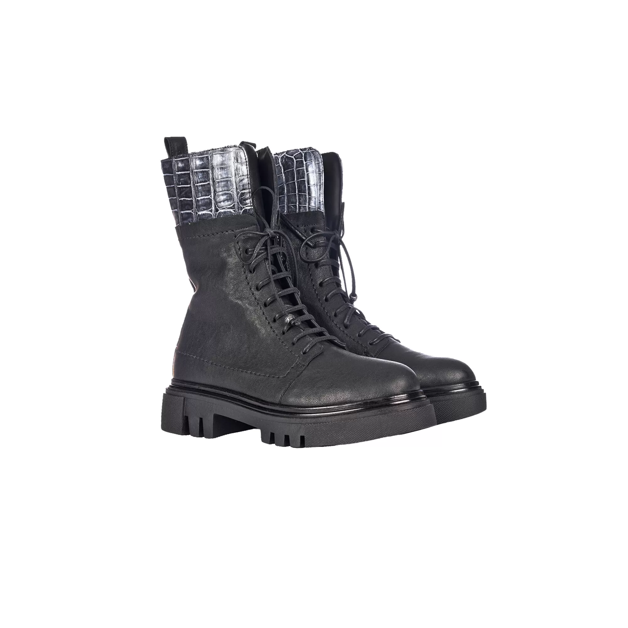 Combat Boot Old Iron Black with Crocodile