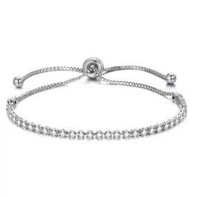 Crystal Adjustable Silver Tennis Bracelet