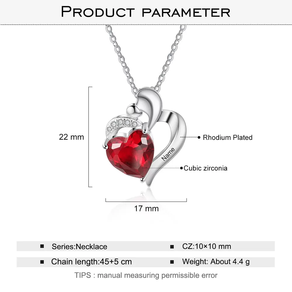 Customized Mother Kids Necklace with Heart Birthstone Personalized Engraved Name Pendant Mothers Day Gift for Her