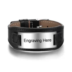 Customized Wide Black Leather Bracelets For Men