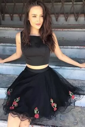 Cute Two Piece With Appliques Little Black Dresses Homecoming Dresses