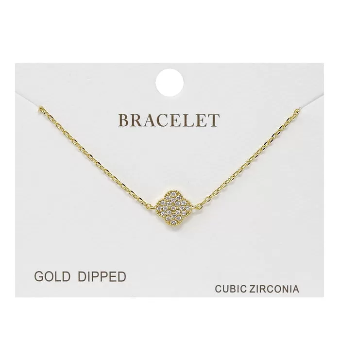 CZ Pave Clover Charm Gold Dipped Chain Bracelet