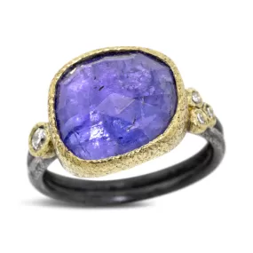 Delicate Double Band ring with free form tanzanite