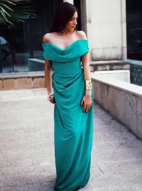 Elegant A-Line Long Green Chiffon Bridesmaid Dress