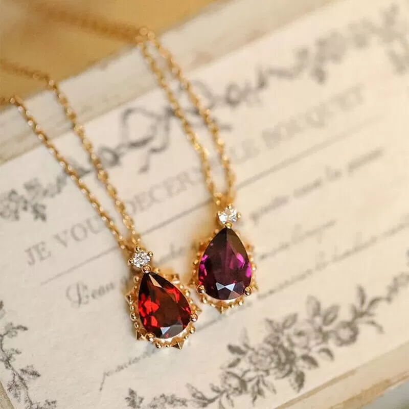 Elegant Water Drop Ruby Necklace