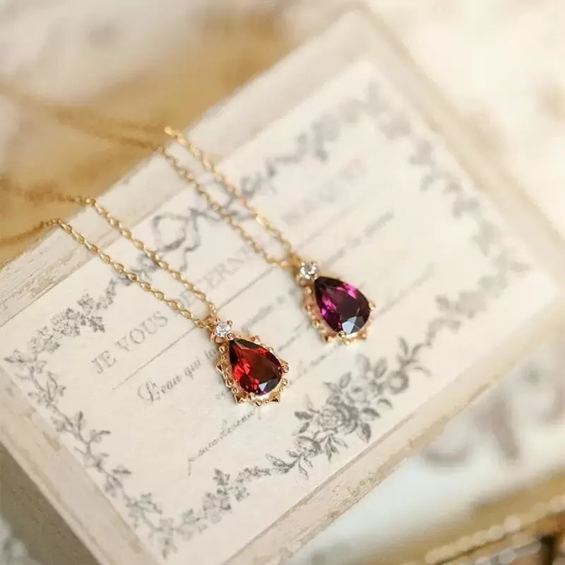 Elegant Water Drop Ruby Necklace