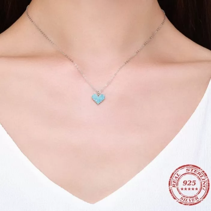 Fine Style Heart Turquoise Pendant Necklace -925 Sterling Silver