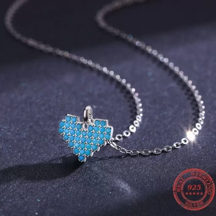 Fine Style Heart Turquoise Pendant Necklace -925 Sterling Silver