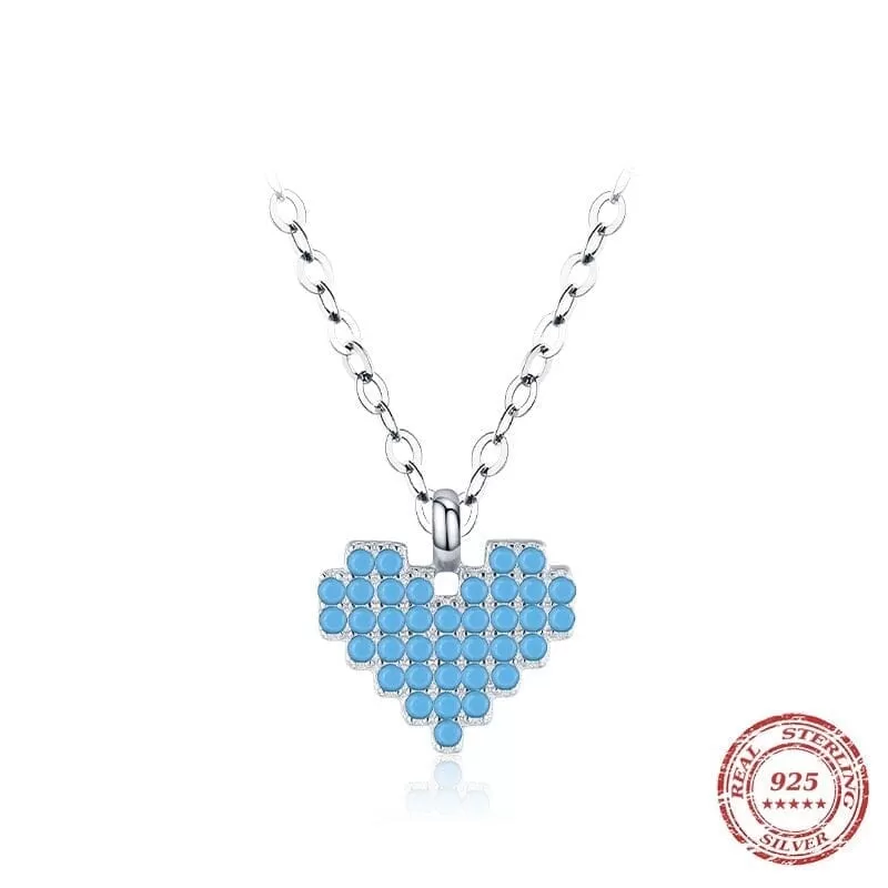 Fine Style Heart Turquoise Pendant Necklace -925 Sterling Silver