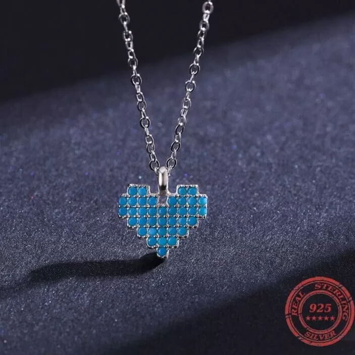 Fine Style Heart Turquoise Pendant Necklace -925 Sterling Silver