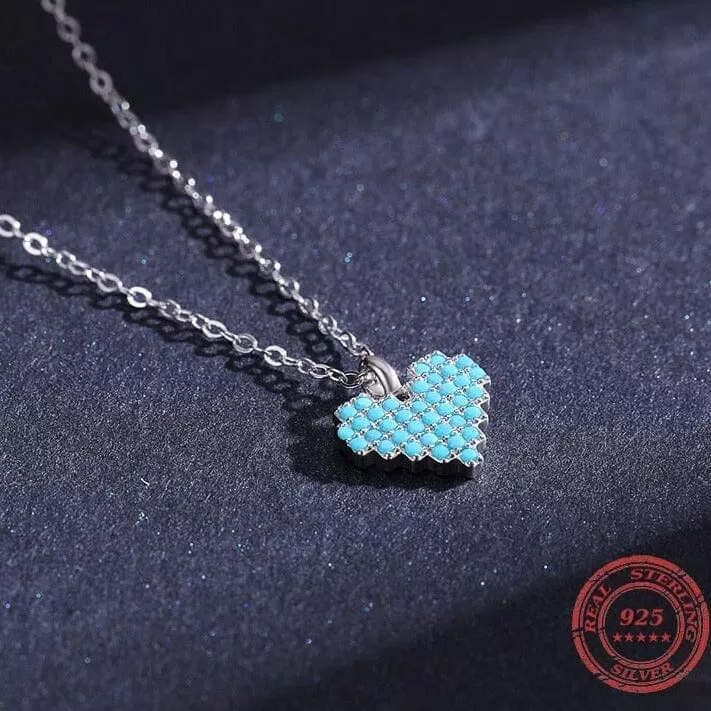 Fine Style Heart Turquoise Pendant Necklace -925 Sterling Silver