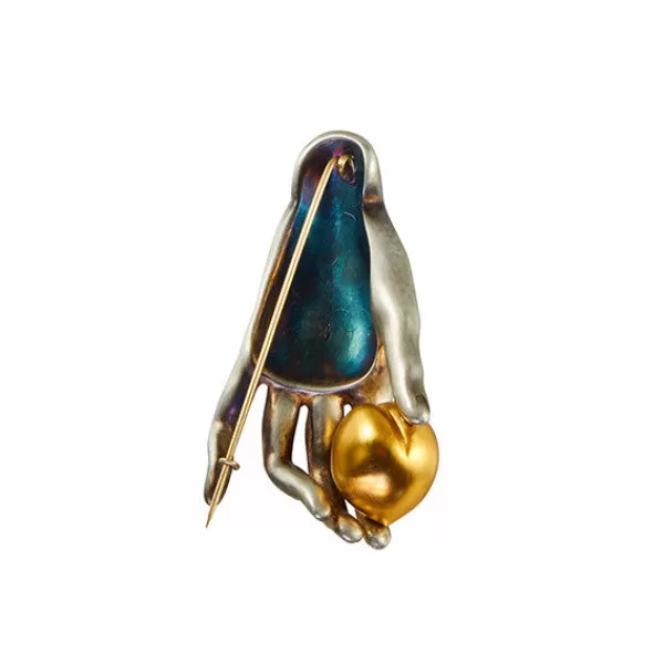 Gabriella Kiss Sterling Silver Canova Hand with Vermeil Plum Pin