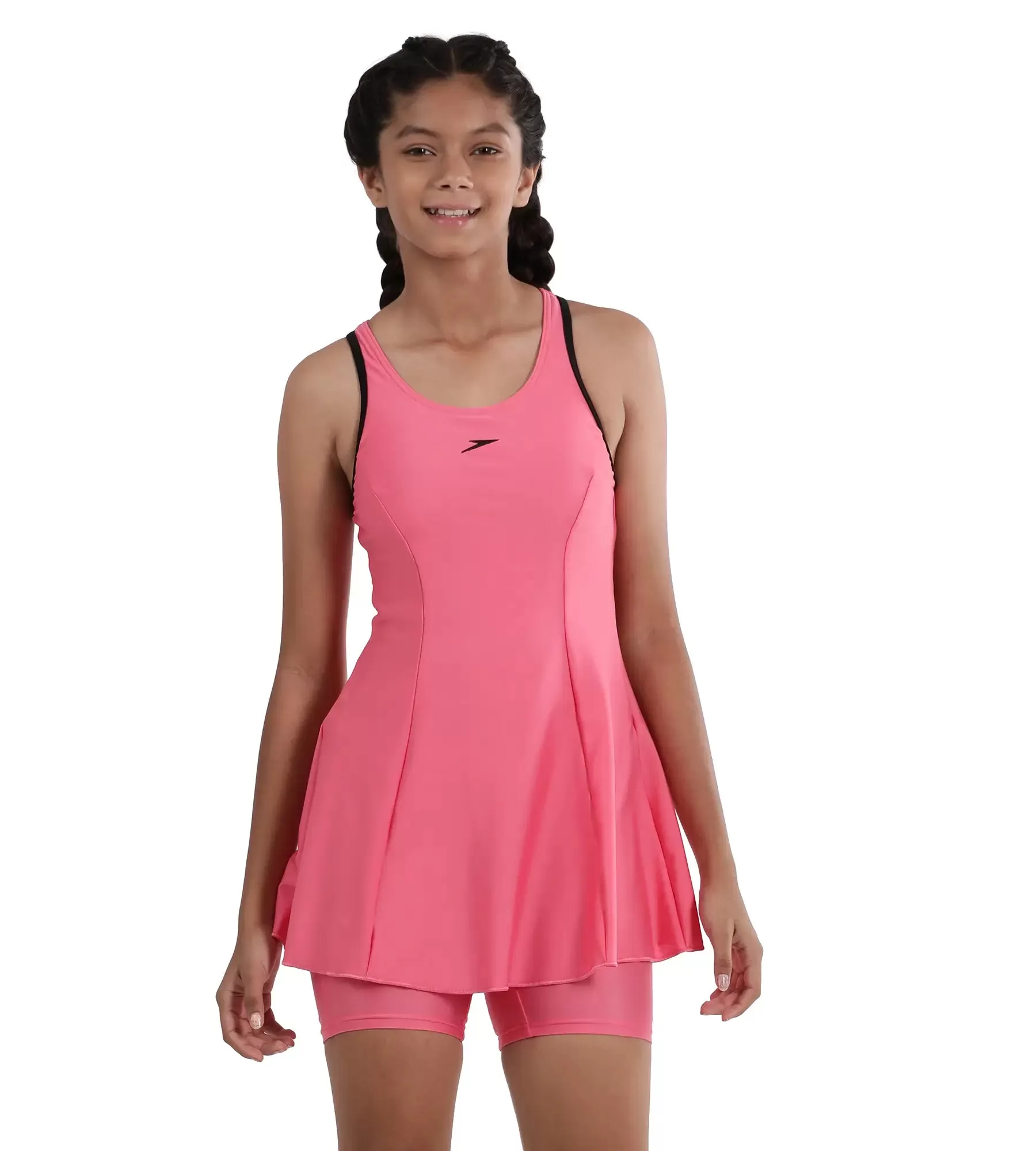 Girl's Racerback Swimdress With Boyleg - Fandango Pink & Black