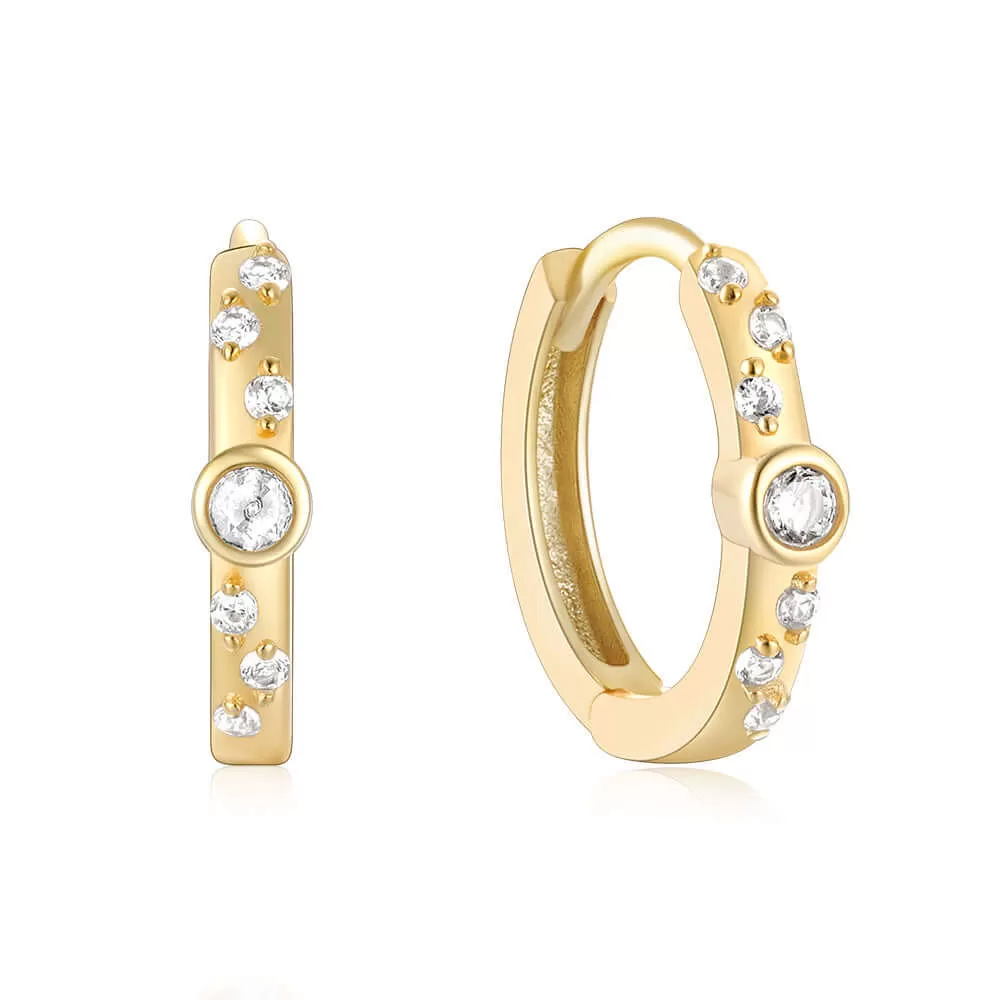 Gold Colored CZ Diamond Hoop & Huggie Earrings