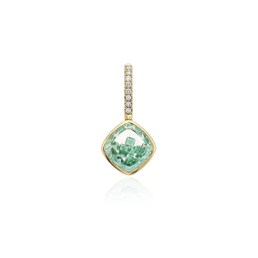 Gold Cushion-Shaped Emerald Shake Charm with Pave Diamond Bale