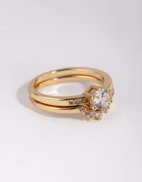 Gold Plated Engagement Style Ring Set with Cubic Zirconia