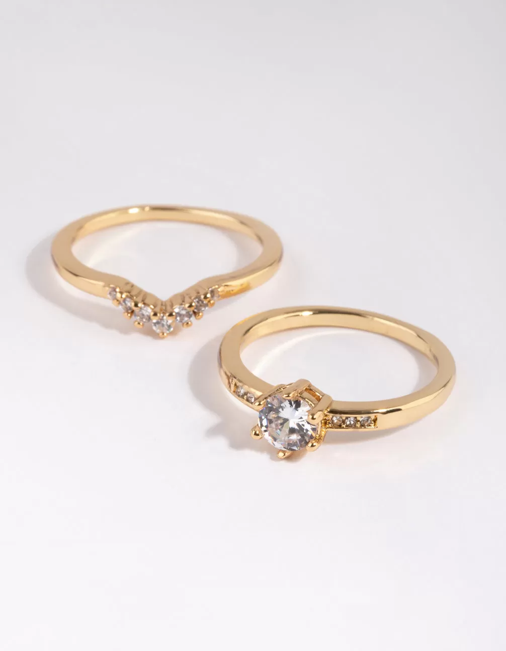 Gold Plated Engagement Style Ring Set with Cubic Zirconia