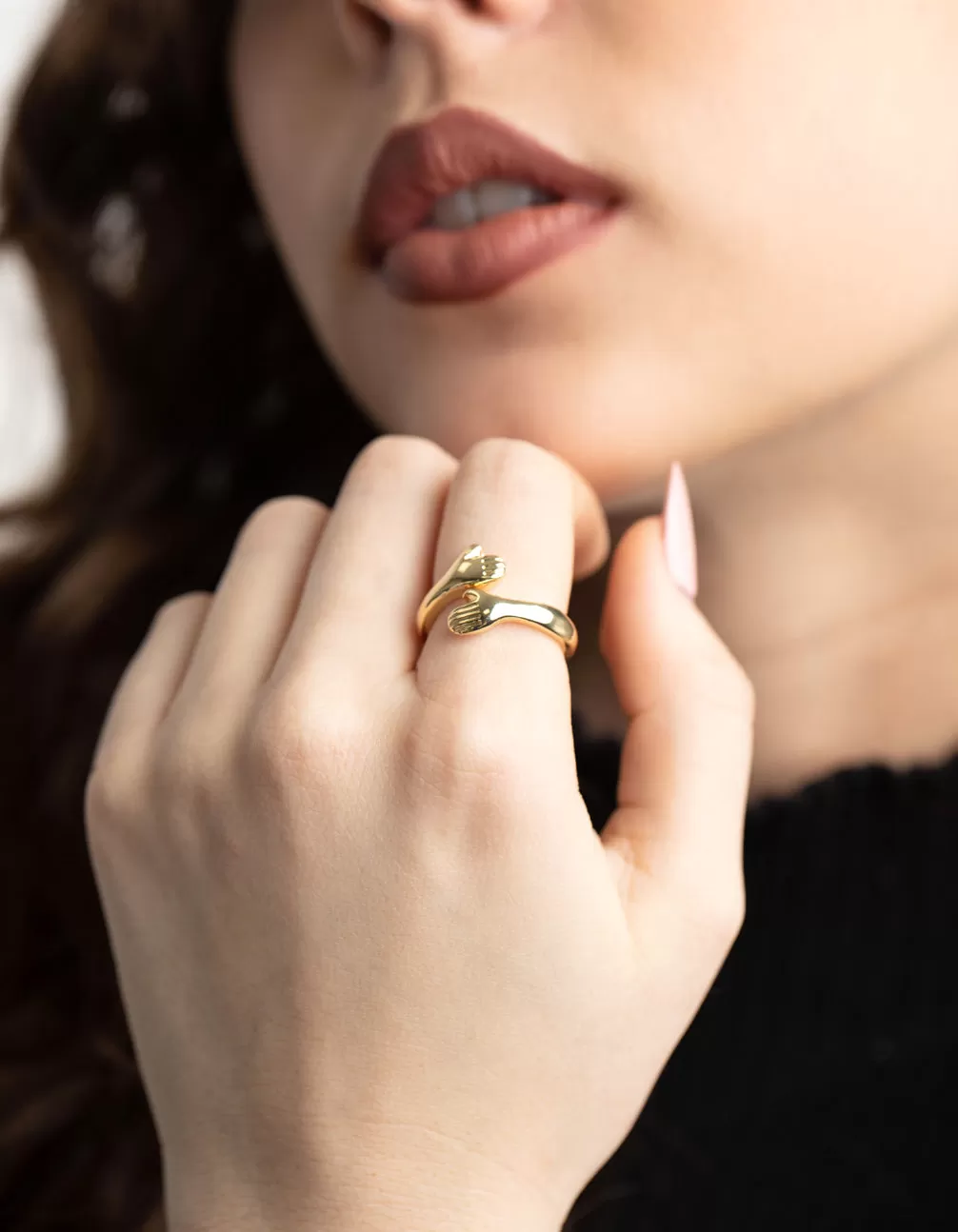 Gold Plated Hugging Hands Ring