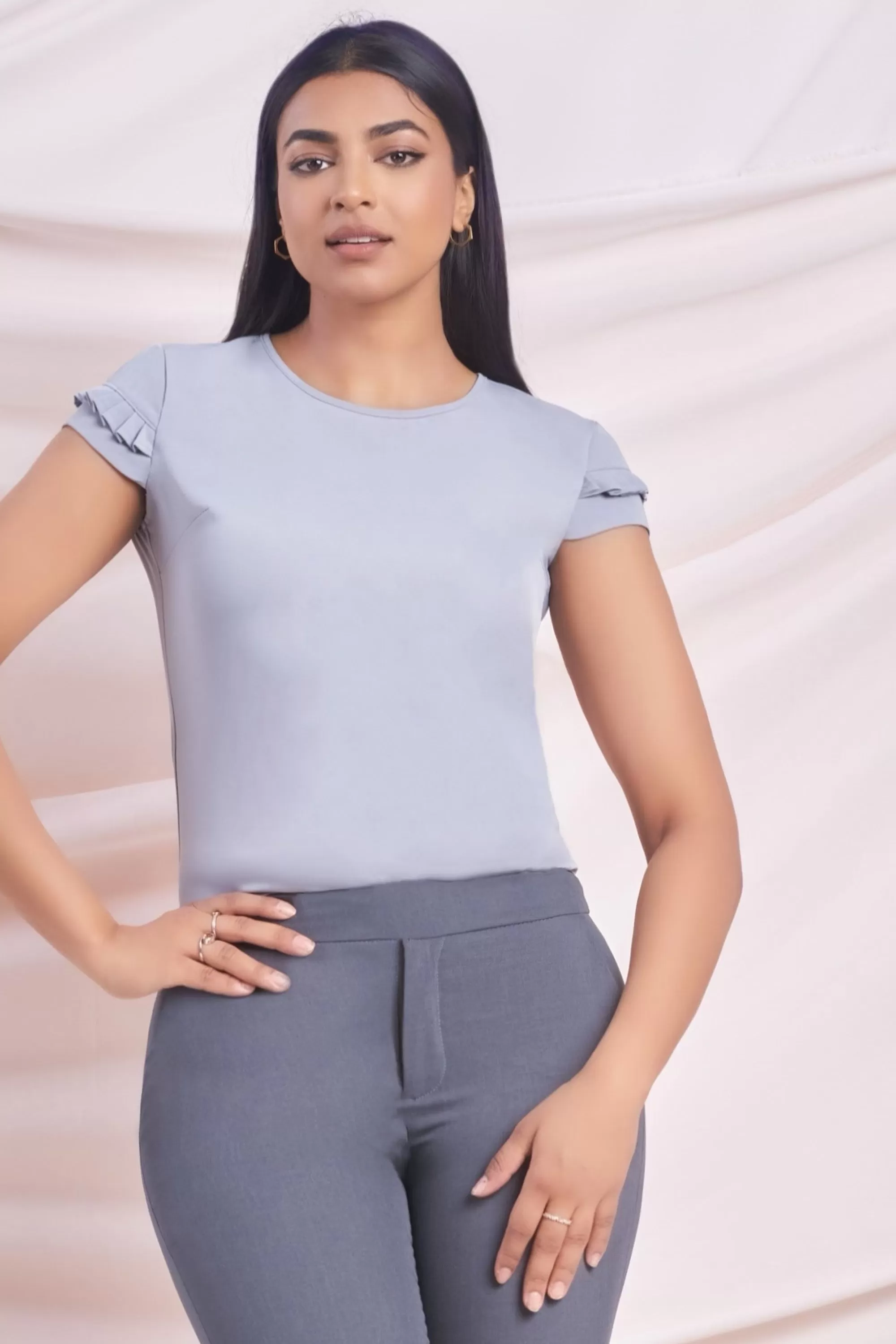 Grey Pleated Sleeve Top