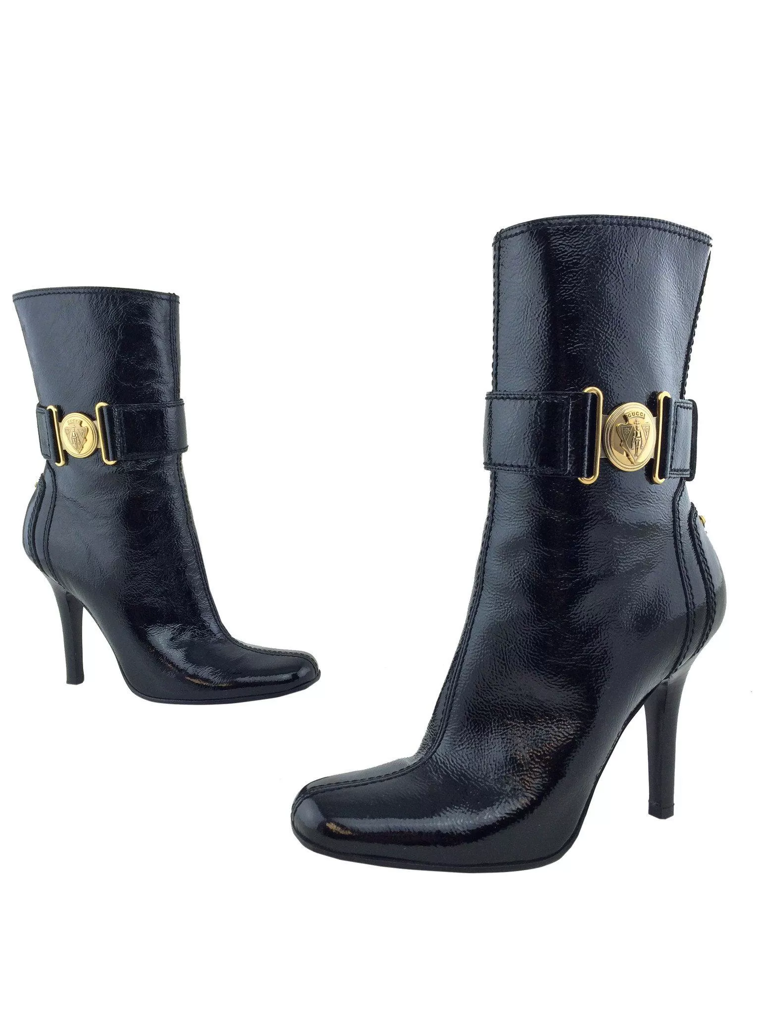 Gucci Patent Leather Shield Ankle Boots Size 7