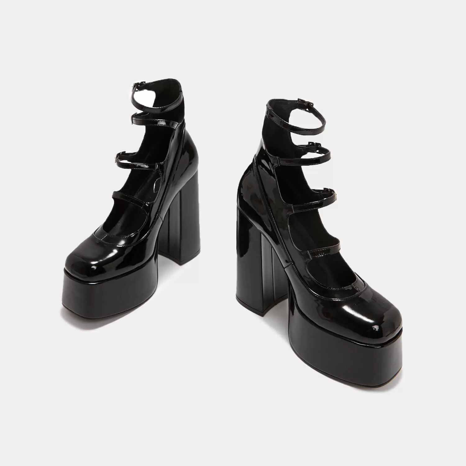 Gurren Strappy Black Patent Platform Heels