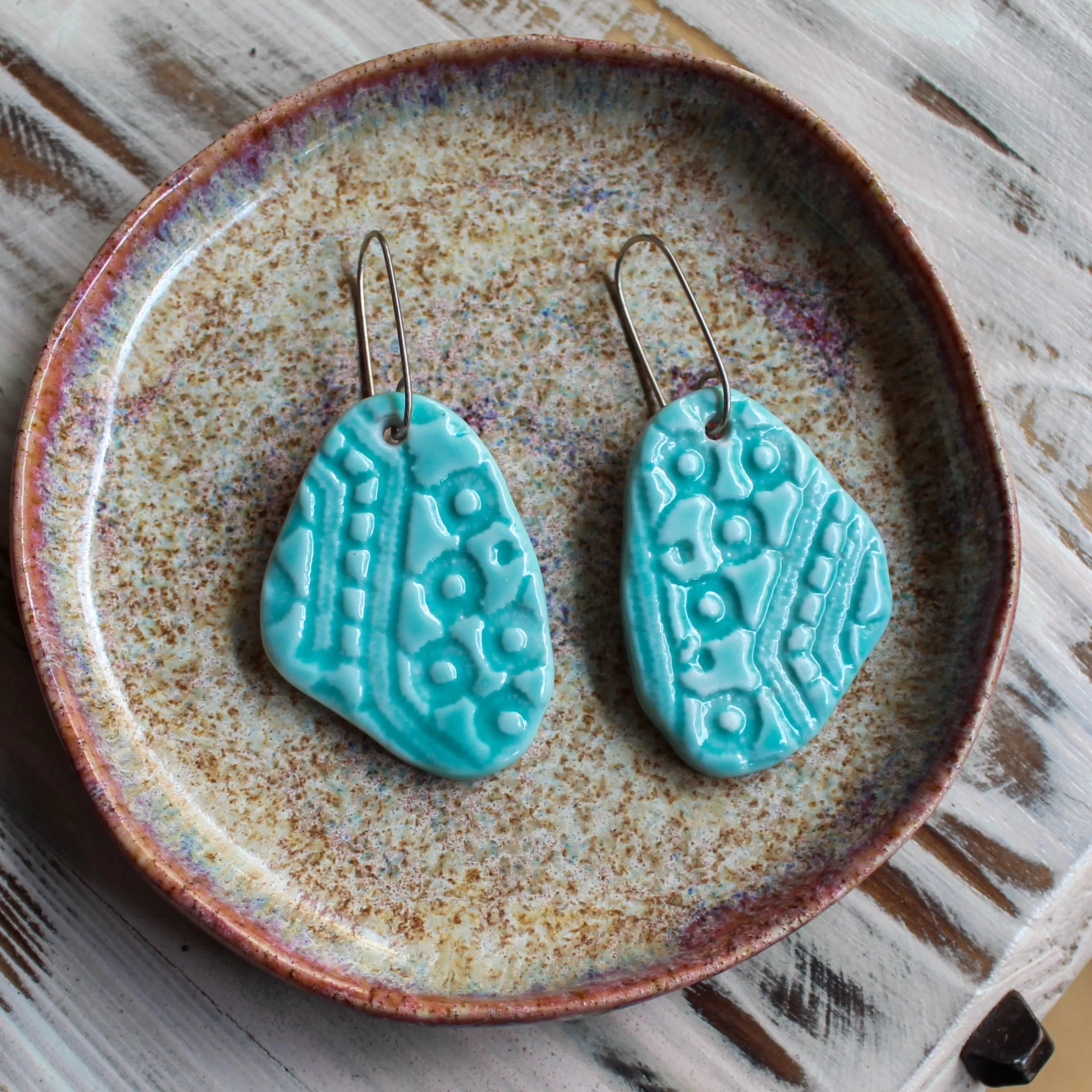 Handmade Lace textured Porcelain Earrings