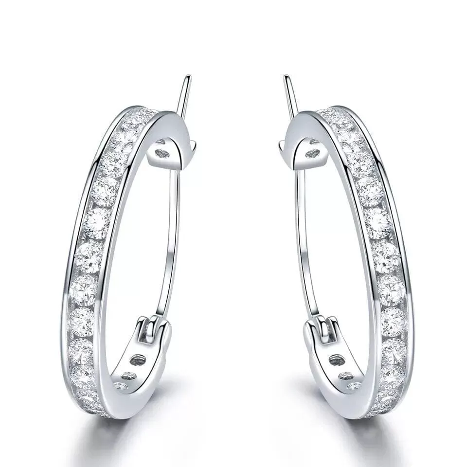 Hoop Black and White 925 Sterling Silver Earrings