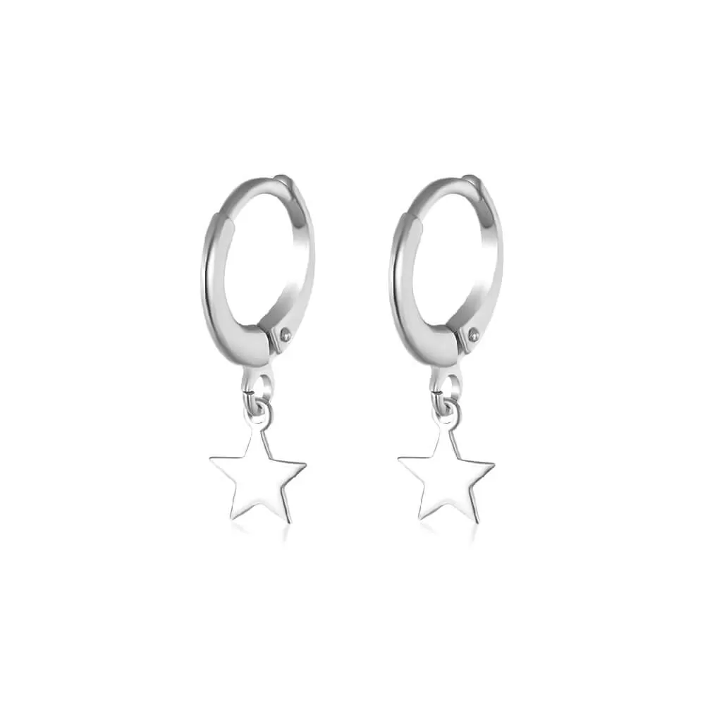 Huggie Hoop Earrings with Smooth Star Pendant