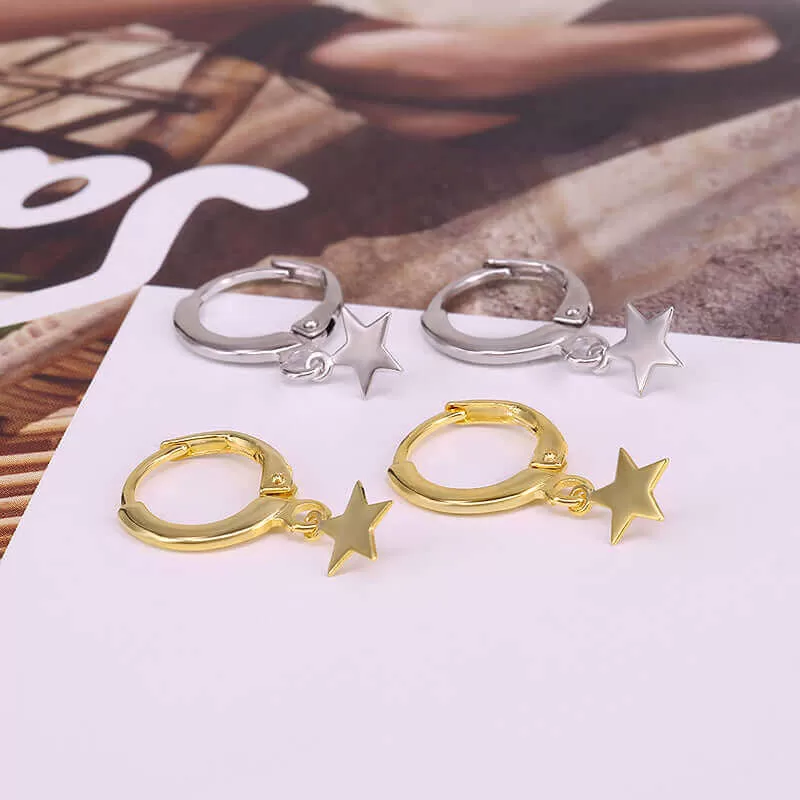 Huggie Hoop Earrings with Smooth Star Pendant