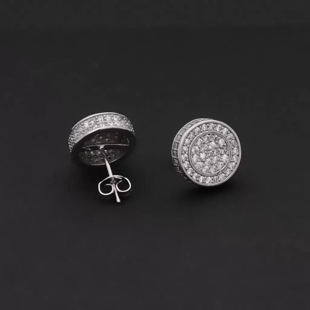 Iced Out 12mm Round Stud Earrings - Silver