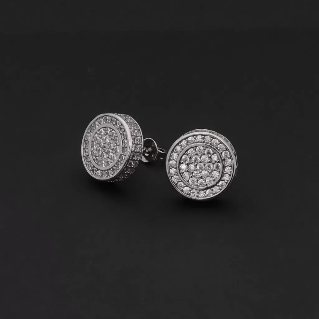 Iced Out 12mm Round Stud Earrings - Silver