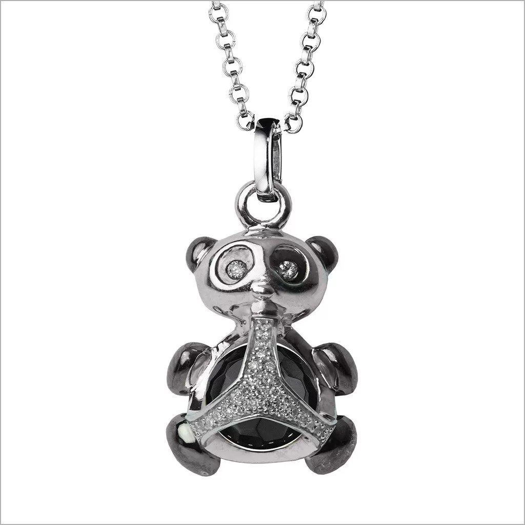 Icona Panda Charm Necklace with Black Onyx and Diamonds in Sterling Silver