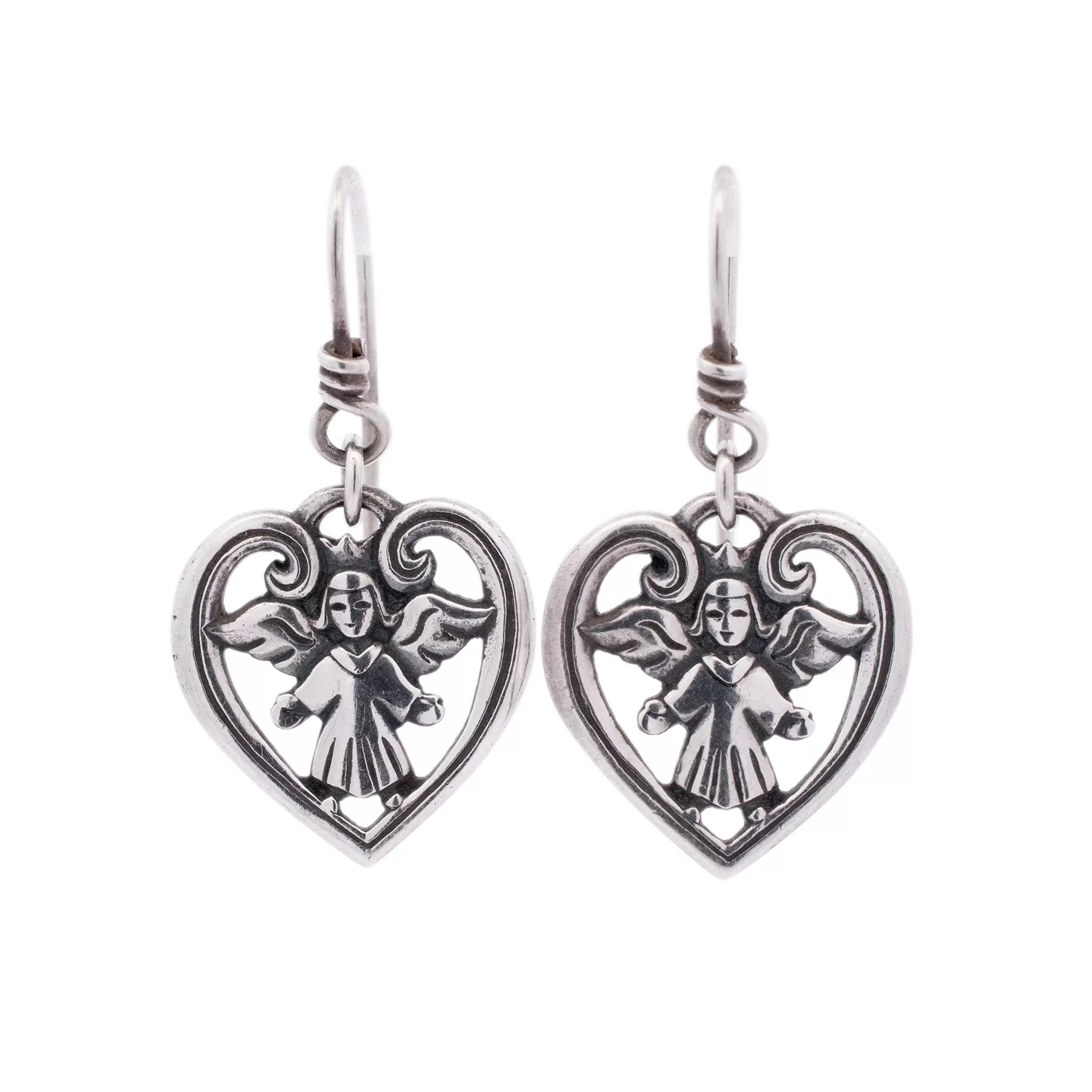 James Avery 925 Sterling Silver Retired Heart Angel Dangle Earrings