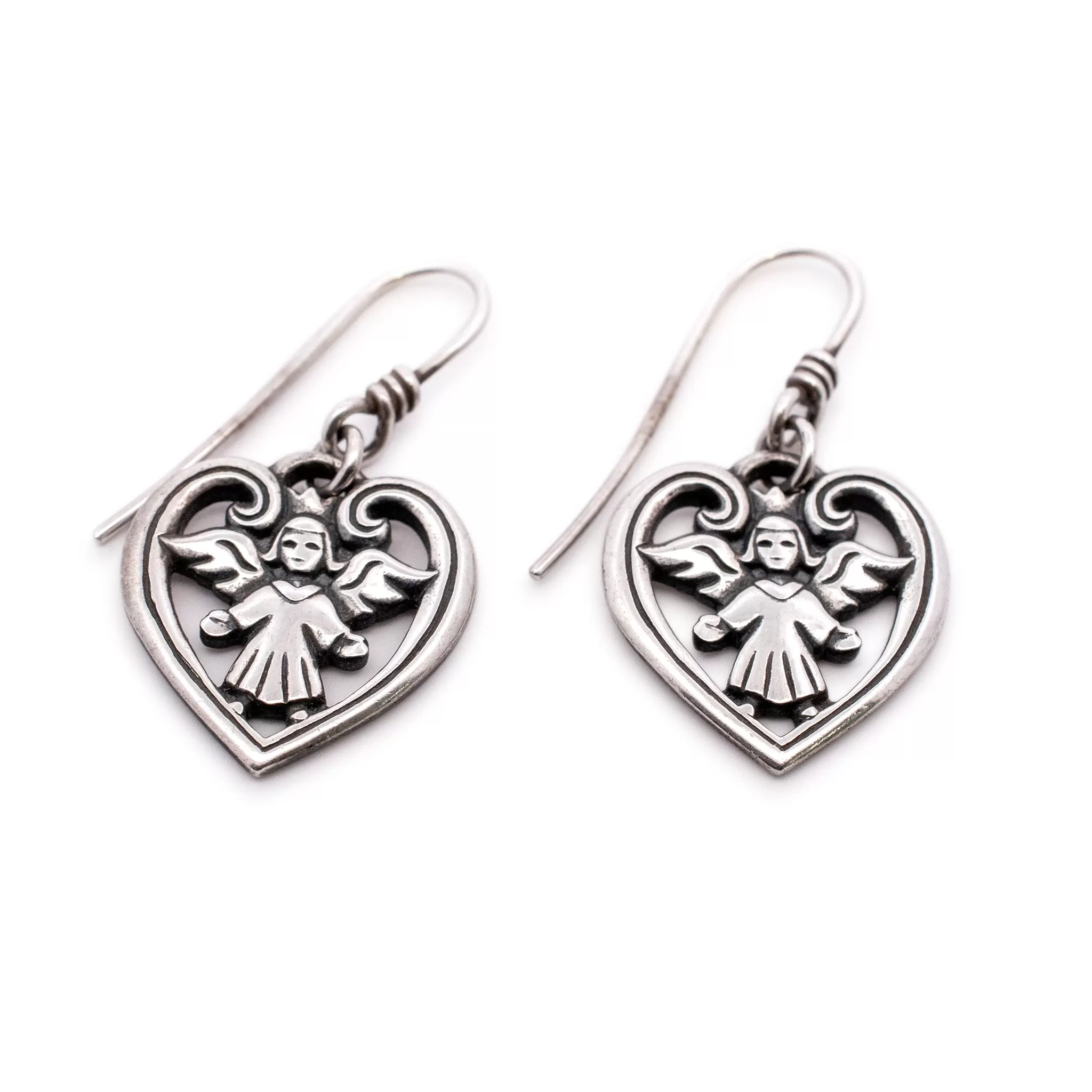 James Avery 925 Sterling Silver Retired Heart Angel Dangle Earrings