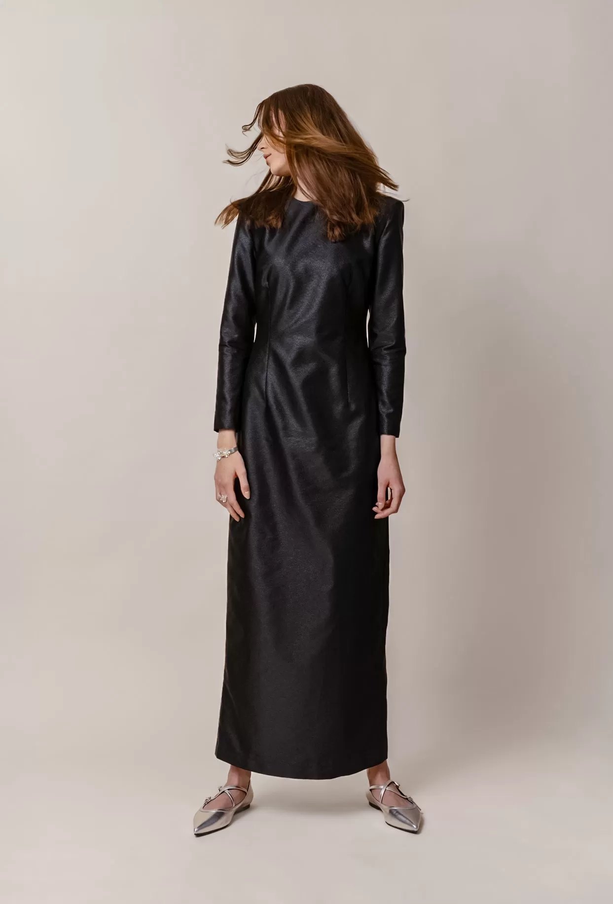 KAAMOS maxi dress in shimmering black