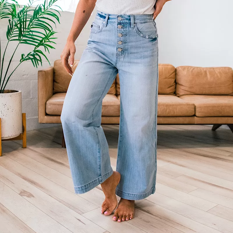 KanCan Zoe Wide Leg Pinstripe Jeans