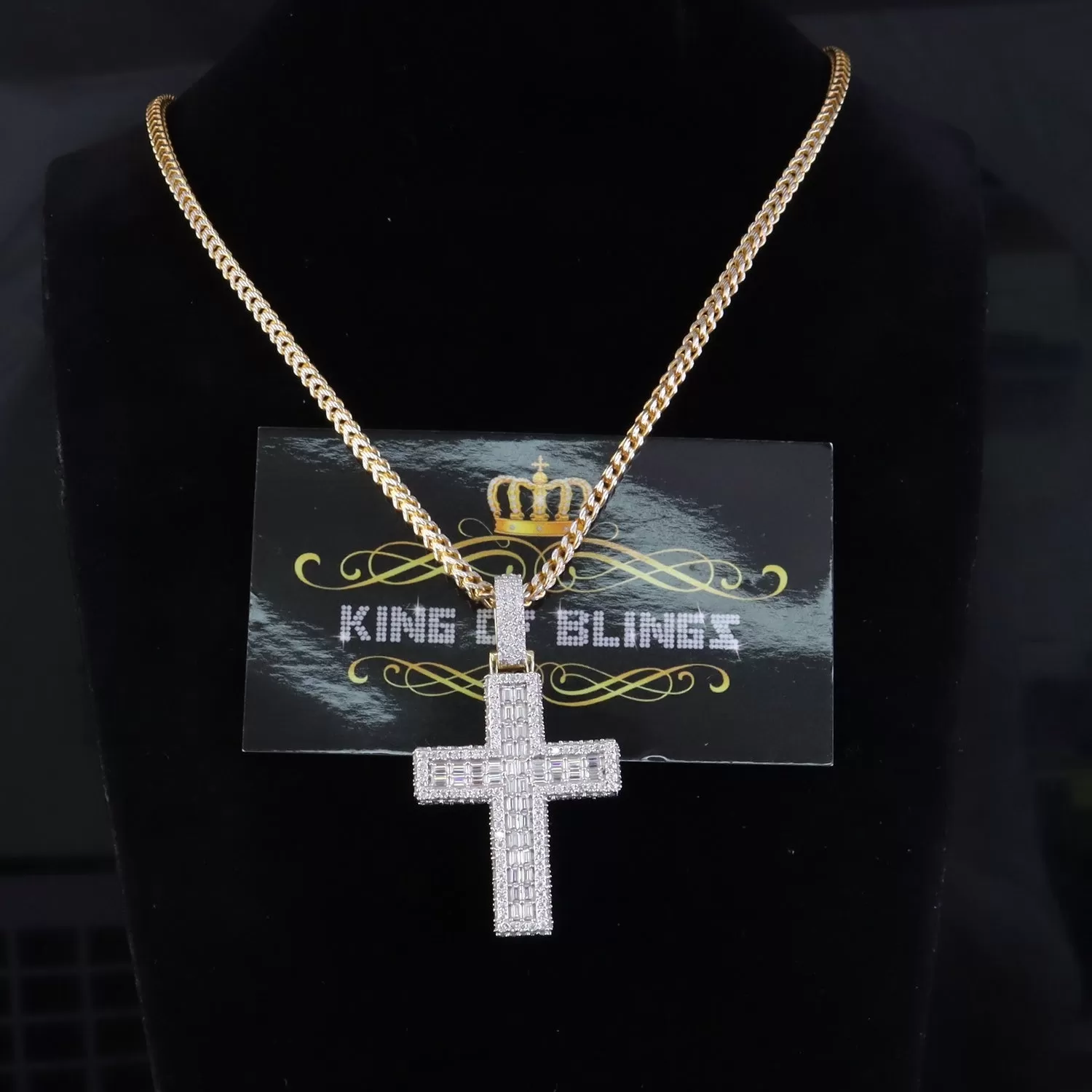 King Of Bling's 925 Sterling Yellow Silver 7.50ct VVS D Clr.Moissanite Cross Pendant Men/ Women.