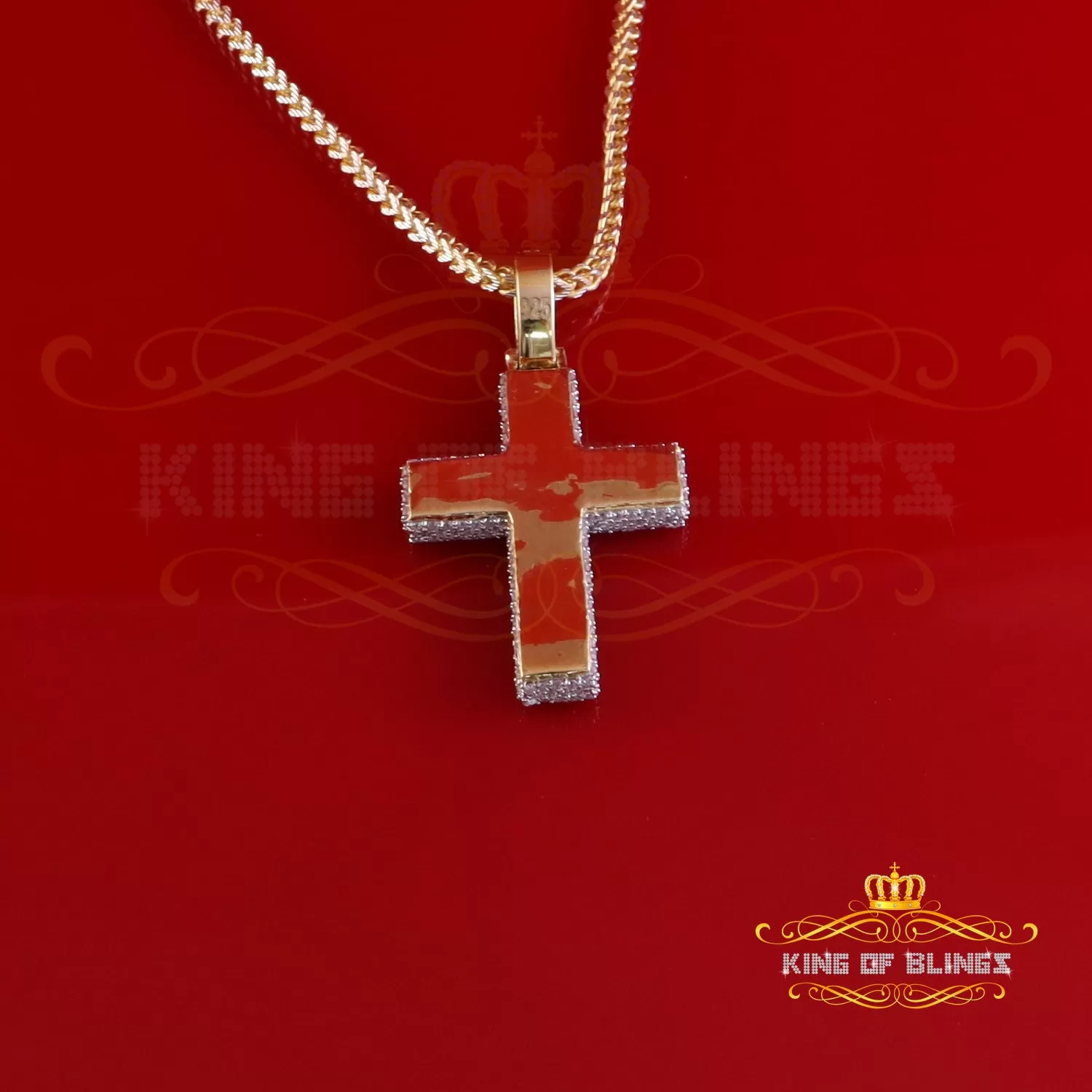 King Of Bling's 925 Sterling Yellow Silver 7.50ct VVS D Clr.Moissanite Cross Pendant Men/ Women.