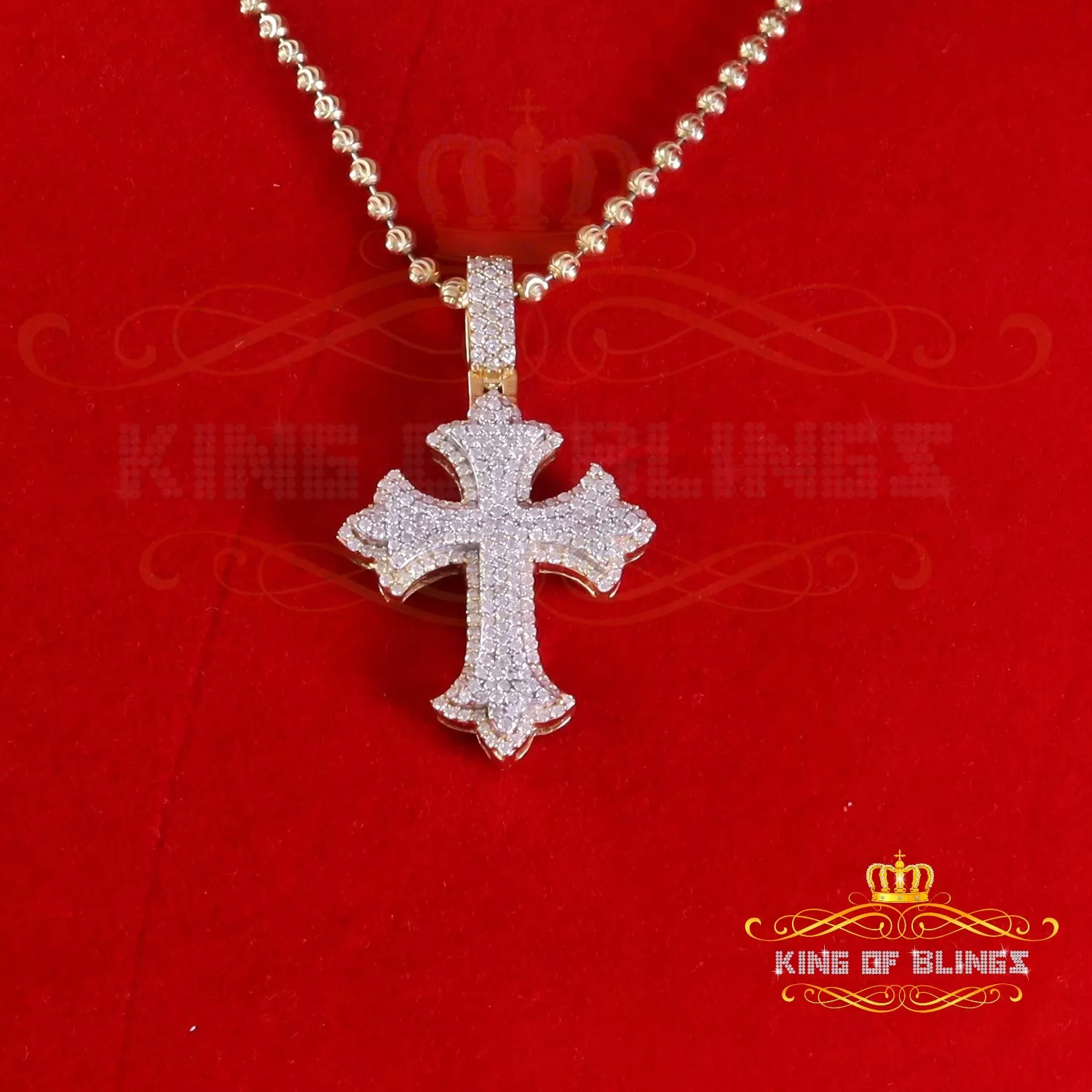 King Of Bling's Men/ Women 925 Sterling Yellow Silver 2.00ct VVS D Clr.Moissanite Cross Pendant.