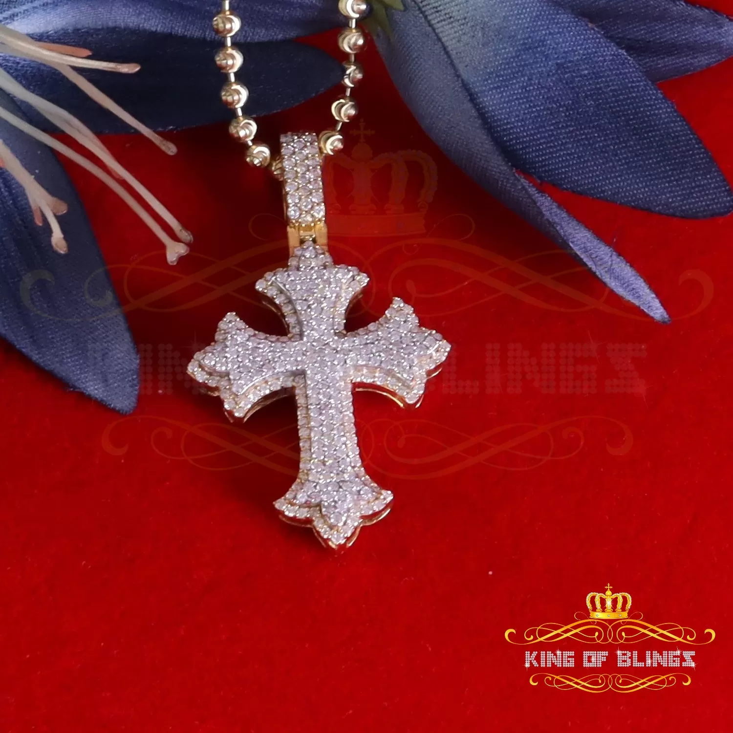 King Of Bling's Men/ Women 925 Sterling Yellow Silver 2.00ct VVS D Clr.Moissanite Cross Pendant.